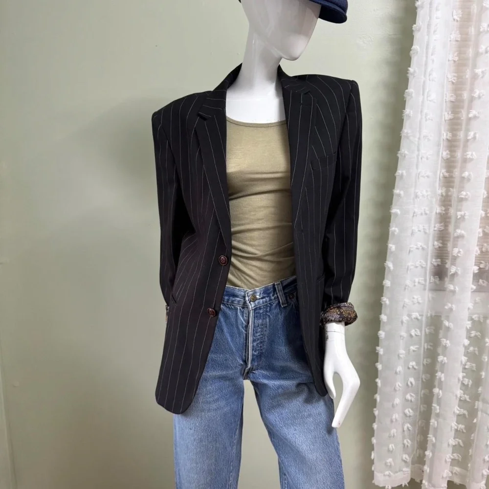 Vintage Slatl & Dean Pinstripe Blazer – Men’s Medium, Women’s Oversized Fit Des - Picture 4 of 8